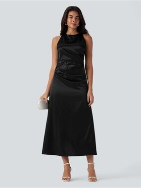10. Halara • NWT $95 Tie Back Ruched Maxi Satin Dress PTP 16”-20”